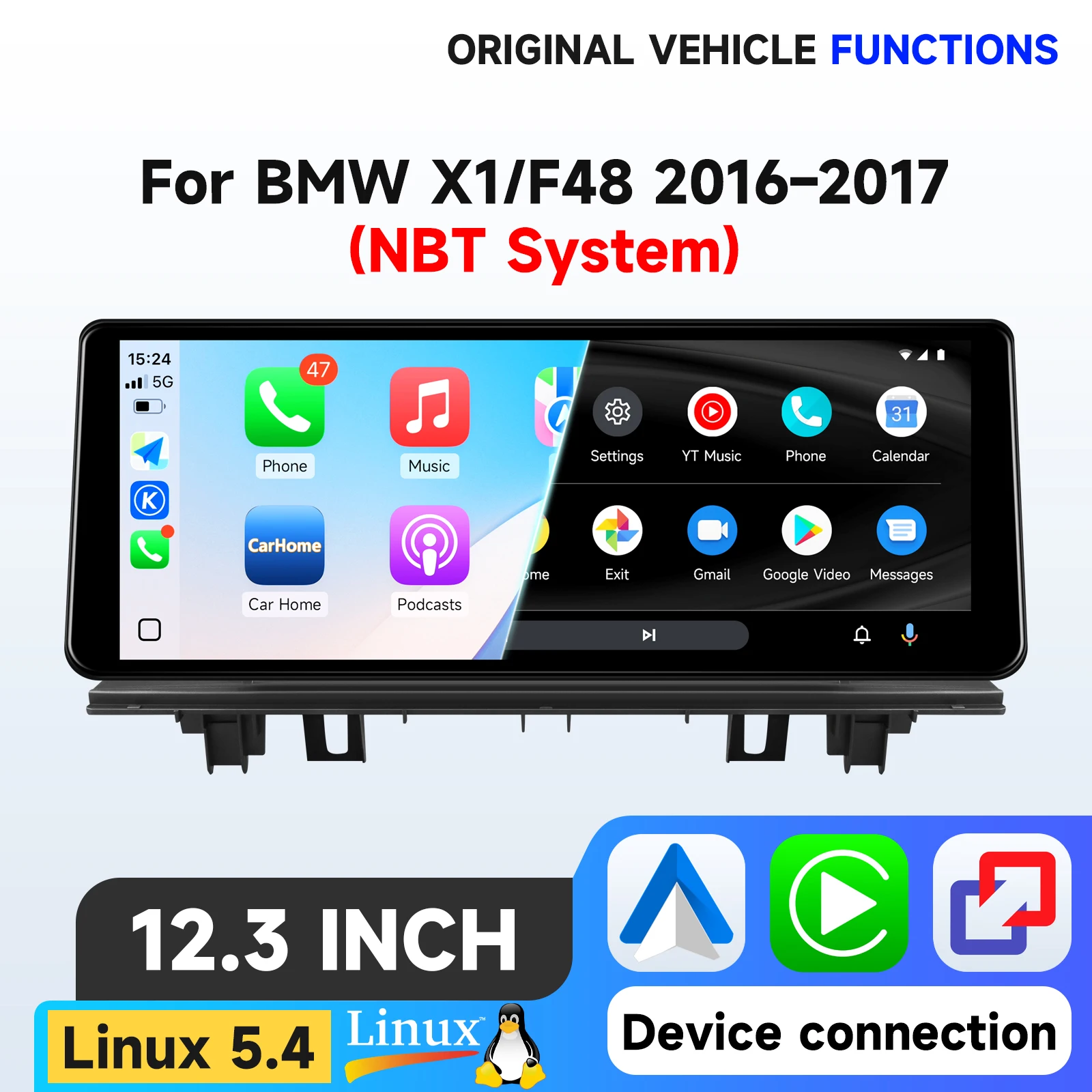 Hizpo 12.3'' Draadloos CarPlay Android Auto Auto Multimedia Scherm voor BMW X1 F39 X2 F48 2016-2022 NBT EVO Systeem Touch Display Airplay Autoradio Speler Stereo GPS Navigatie Audio Originele Auto CD