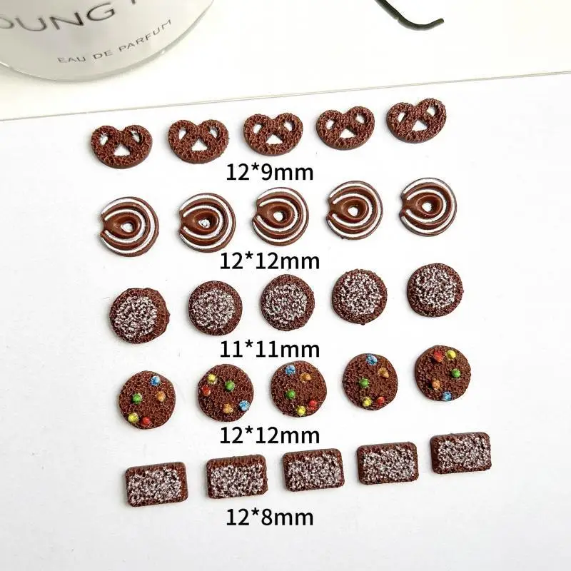 Simulated Luminous Cookies Nail Charms 3D Cartoon Biscuits Coffee Colored Resin Nail Art Accessories DIY Nails Decorations