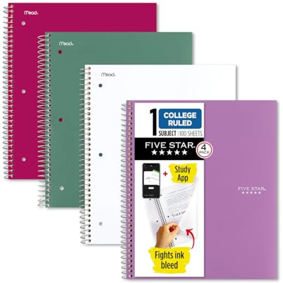 

Spiral Notebook + Study App, 100 Sheets, 1 Subject, Paper, Fights Ink Bleed, Water Resistant Cover, 820337-ECM, Purple, Pink, W