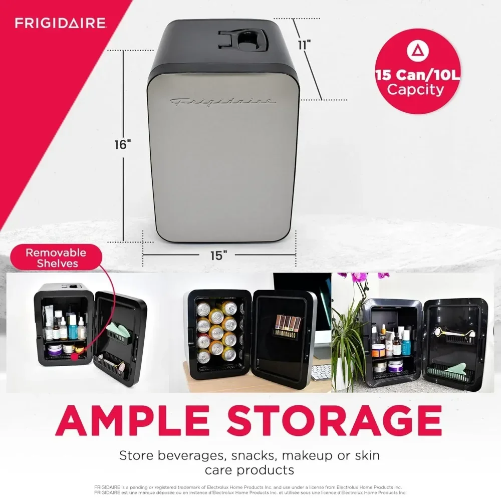 home.Portable 10L, 15-can Mini Fridge Brushed Stainless Rugged Refrigerator, EFMIS188-SS