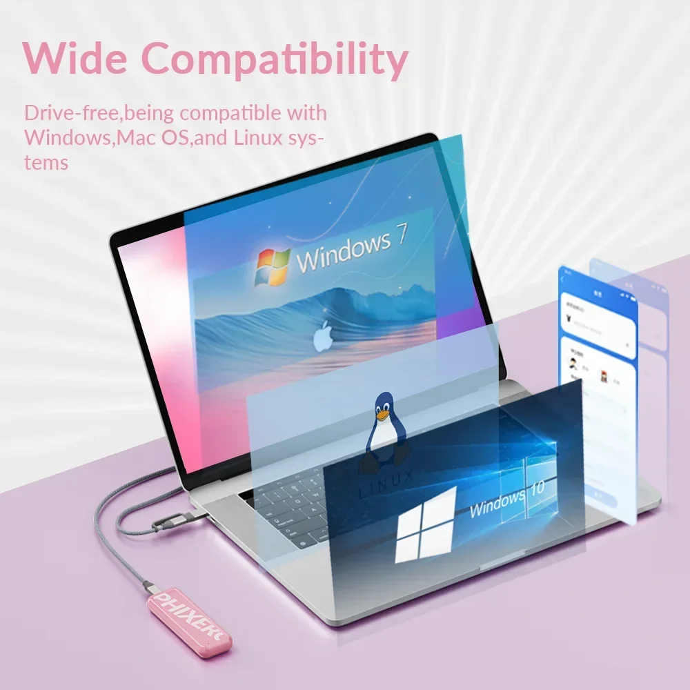 PHIXERO penutup SSD NVMe M2 tren baru 6Gbps 10Gbps USB 3.2 Gen 2 casing SSD tipe C M.2 UASP mendukung tidur cerdas untuk PC Laptop