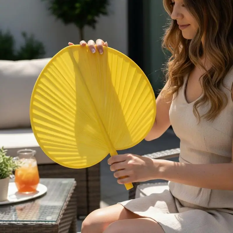 Extra Thick Artificial Straw Hand Fan - Durable Plastic Palm Leaf Cooling Fan - Vintage Style Manual Fan for Summer Heat
