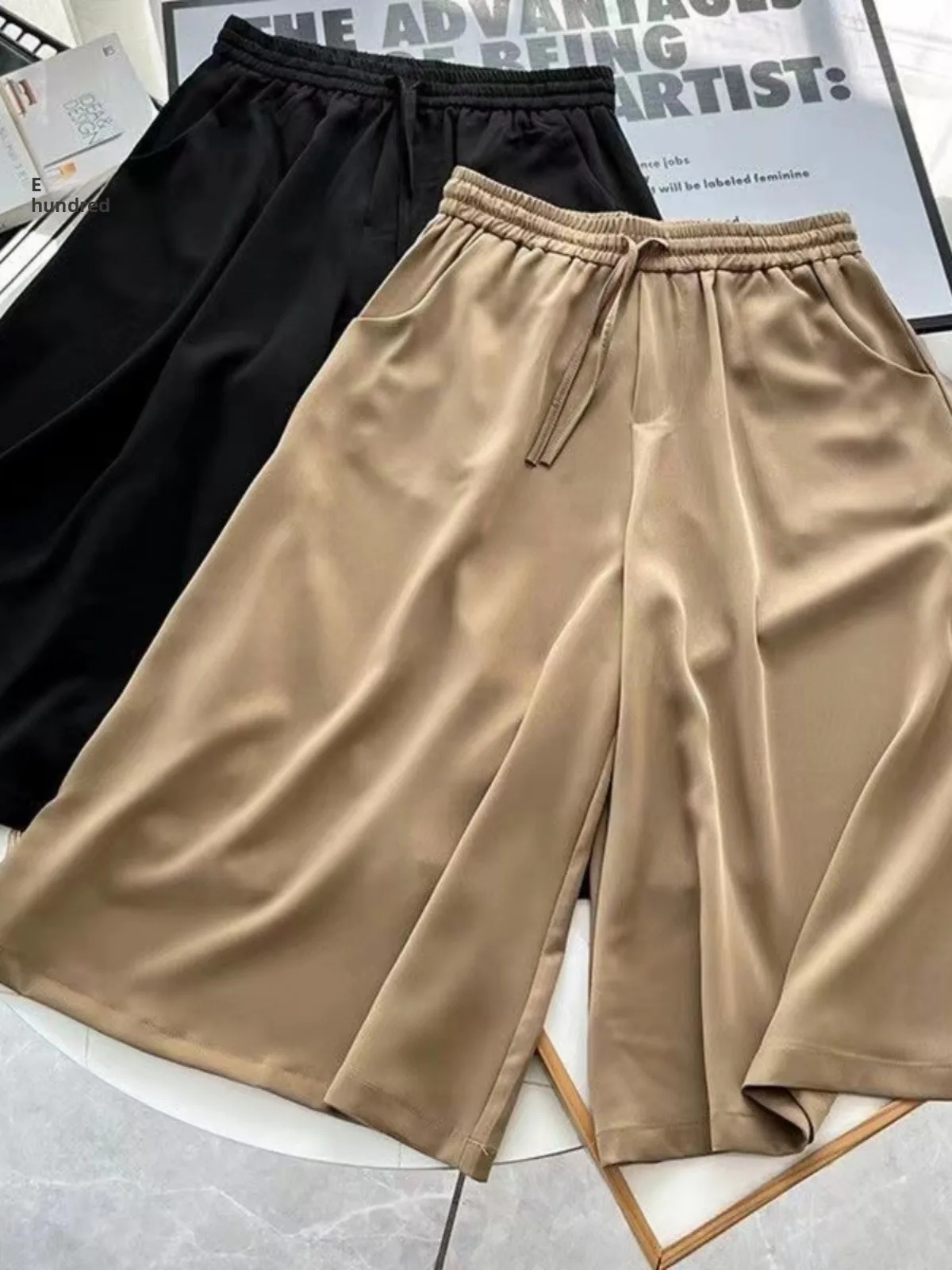 

Брюки с высокой талией и широкими штанинами, укороченные, тонкие, для женщин, летние, больших размеров, скрывающие недостатки фигуры, с эффектом похудения, винтажный дизайн