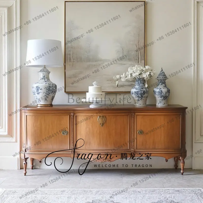 American retro yellow solid wood TV cabinet high-end living room hotel model room homestay decoration cabinet can be customized