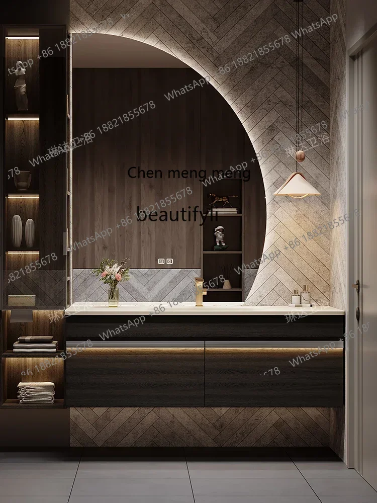 

High-end light luxury bathroom cabinet combination solid wood washbasin custom storage integrated cabinet