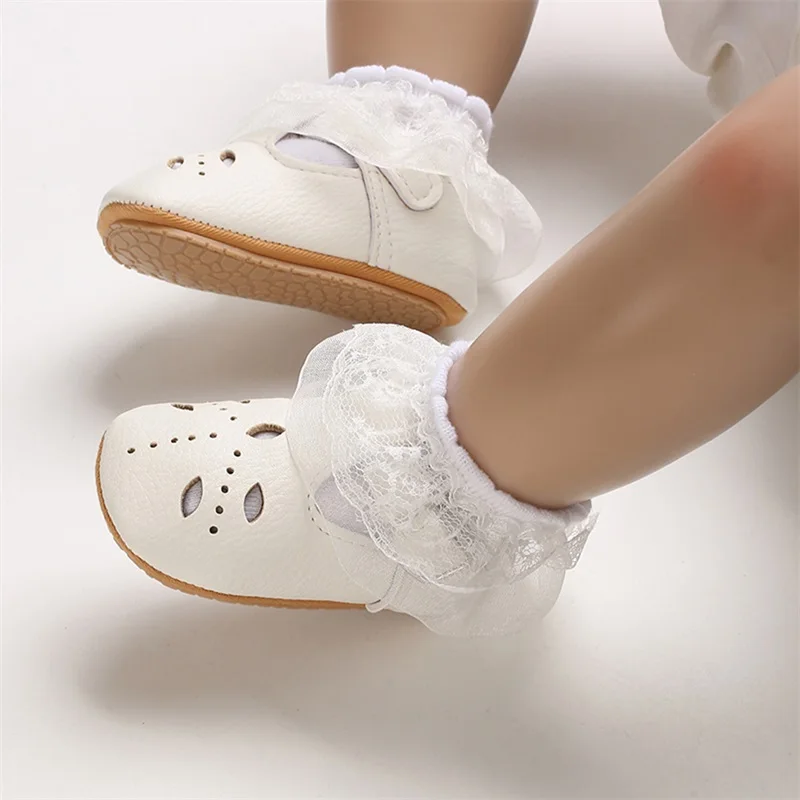 

Cute Baby Girl Boy Shoes Flats Pointelle Soft Sole Rubber Anti-slip First Walker Infant Moccasin Princess Shoes for Spring Fall