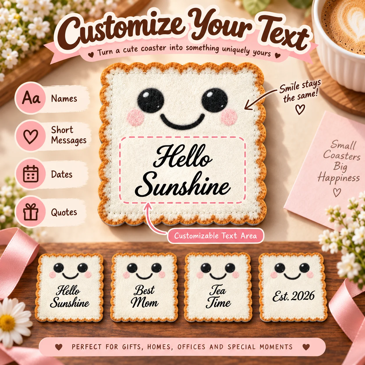 Home Textiles & Furnishings - Sottobicchieri in feltro personalizzabili con scritta,