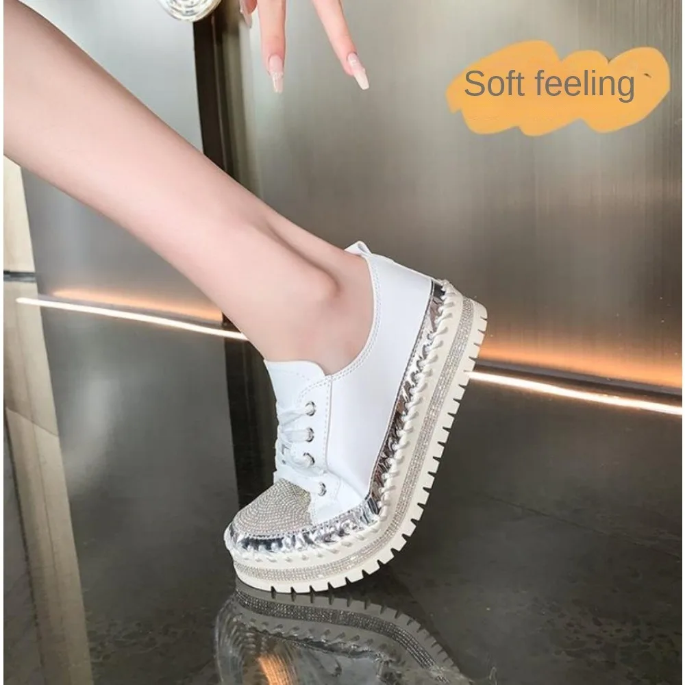 Women Shiny Rhinestones Shoes Four Seasons Casual Sneakers Women Stylish Sport Shoes Lace-Up Sneakers Shoes