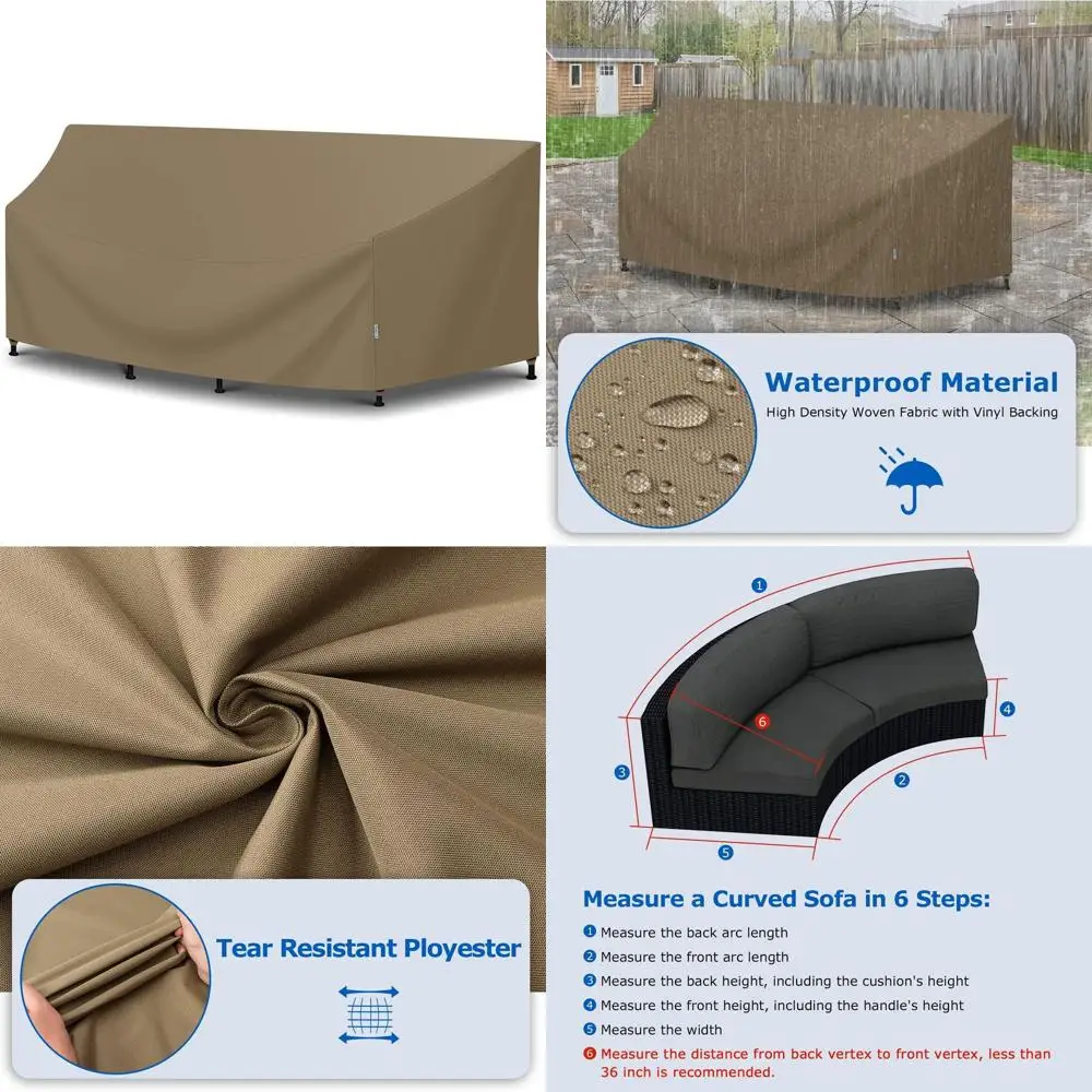 

Прочный водонепроницаемый чехол для уличного изогнутого дивана, 120 x 82 x 36 x 38/24, цвет тауп