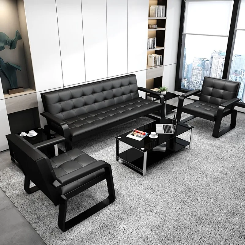 Office sofa, three-person simple iron frame wrought iron reception bench