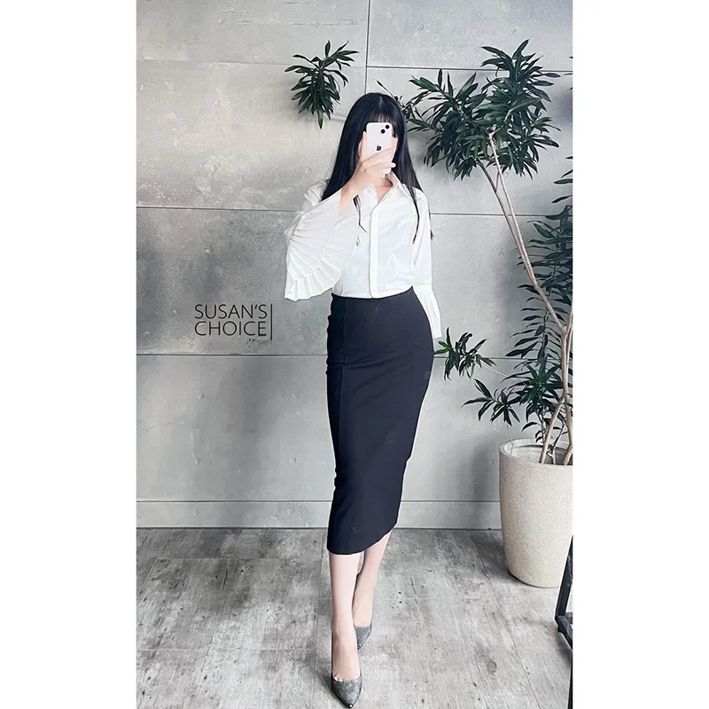 

Susan Fashion Casual White Long Sleeve Shirt Women's Top Accordion Pleat Simple Match Initial Autumn Commuting Cotton Blend