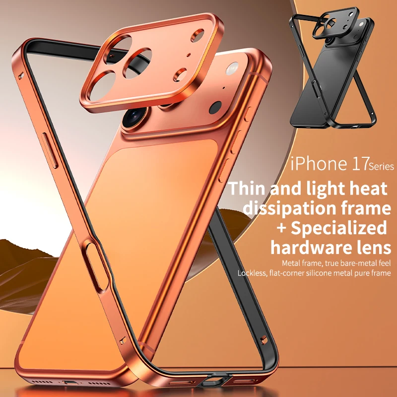 Camera Protection + Hybrid Silicone Frame Aluminum Metal Phone Case for IPhone 18 17 Pro Max Better Heat Bumper