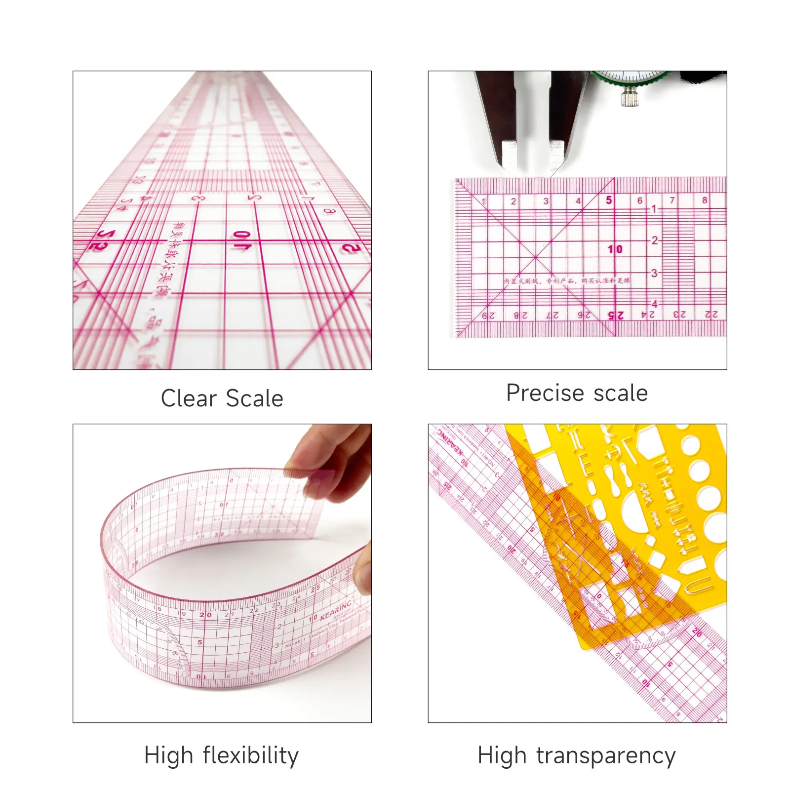 Kearing Transparent Metric Straight Ruler Pattern Making Cutting Rulers Sewing Tailor Yardstick Patchwork Accessories