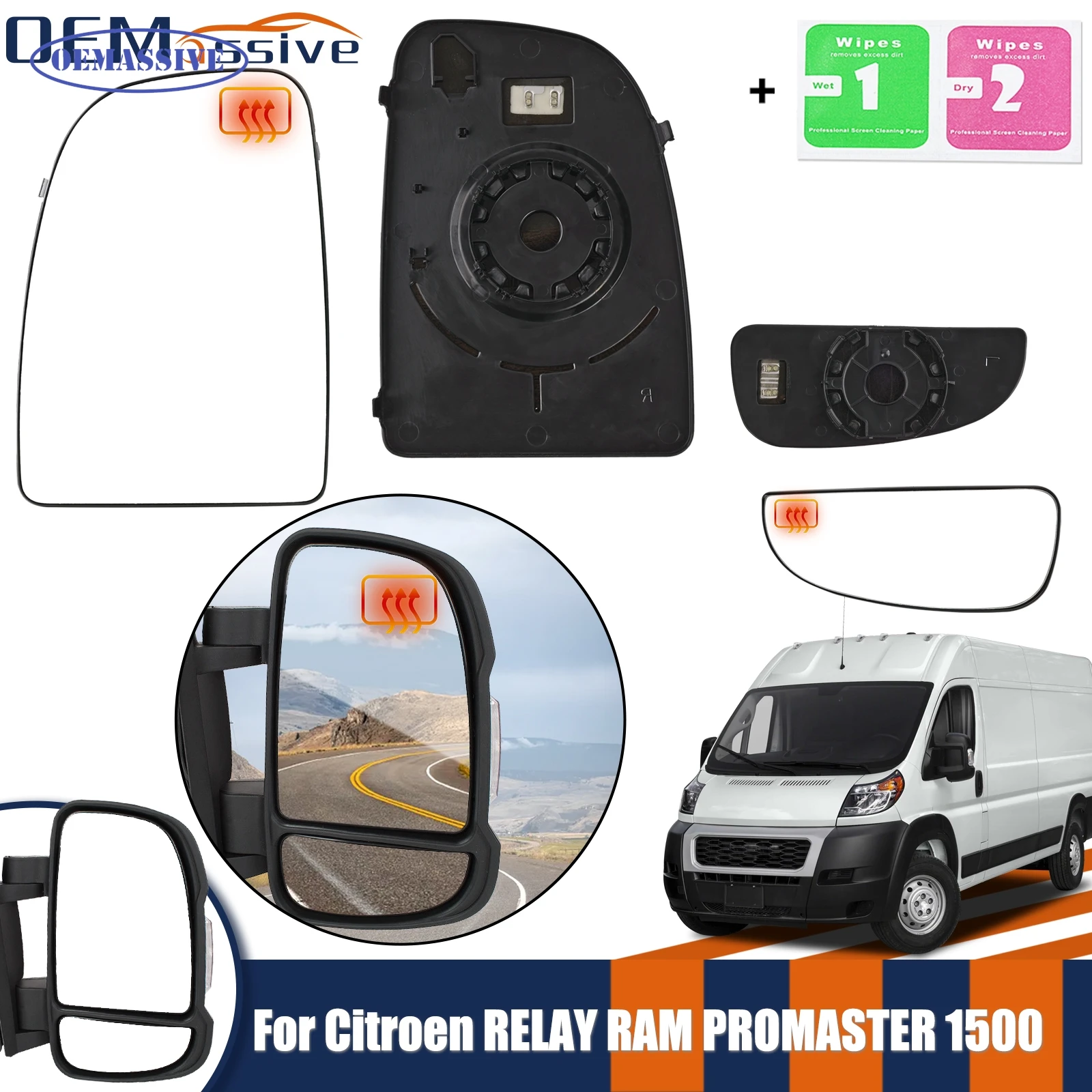 Left Right Wing Mirror Glass Heated Driver Passenger Side Upper Lower For Fiat Ducato 2006-2023 Ram ProMaster 2014-2023 Citroen