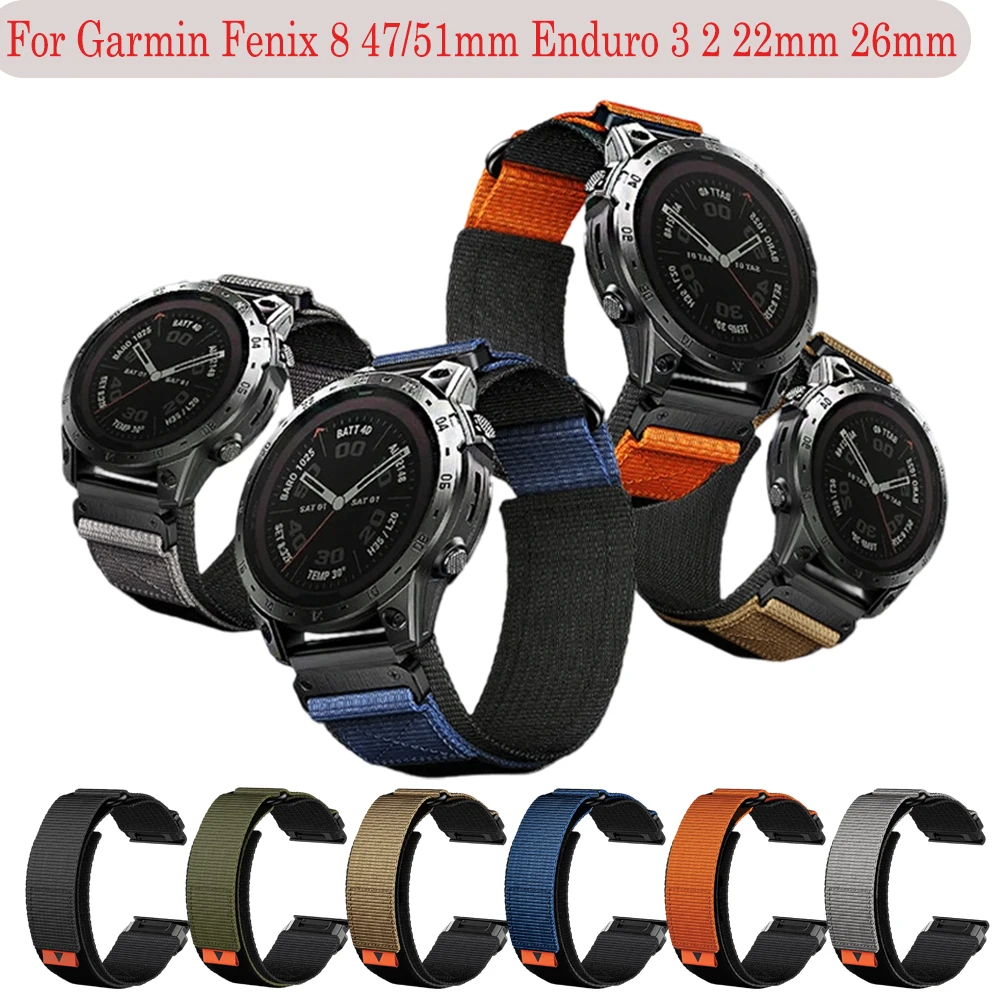 22 26 مللي متر حلقة حزام ل Garmin Fenxi 8 47/51 مللي متر Fenix E 47 مللي متر إندورو 3 سريعة صالح النايلون جديلة معصمه ل Garmin Fenix 7X 6X 5X