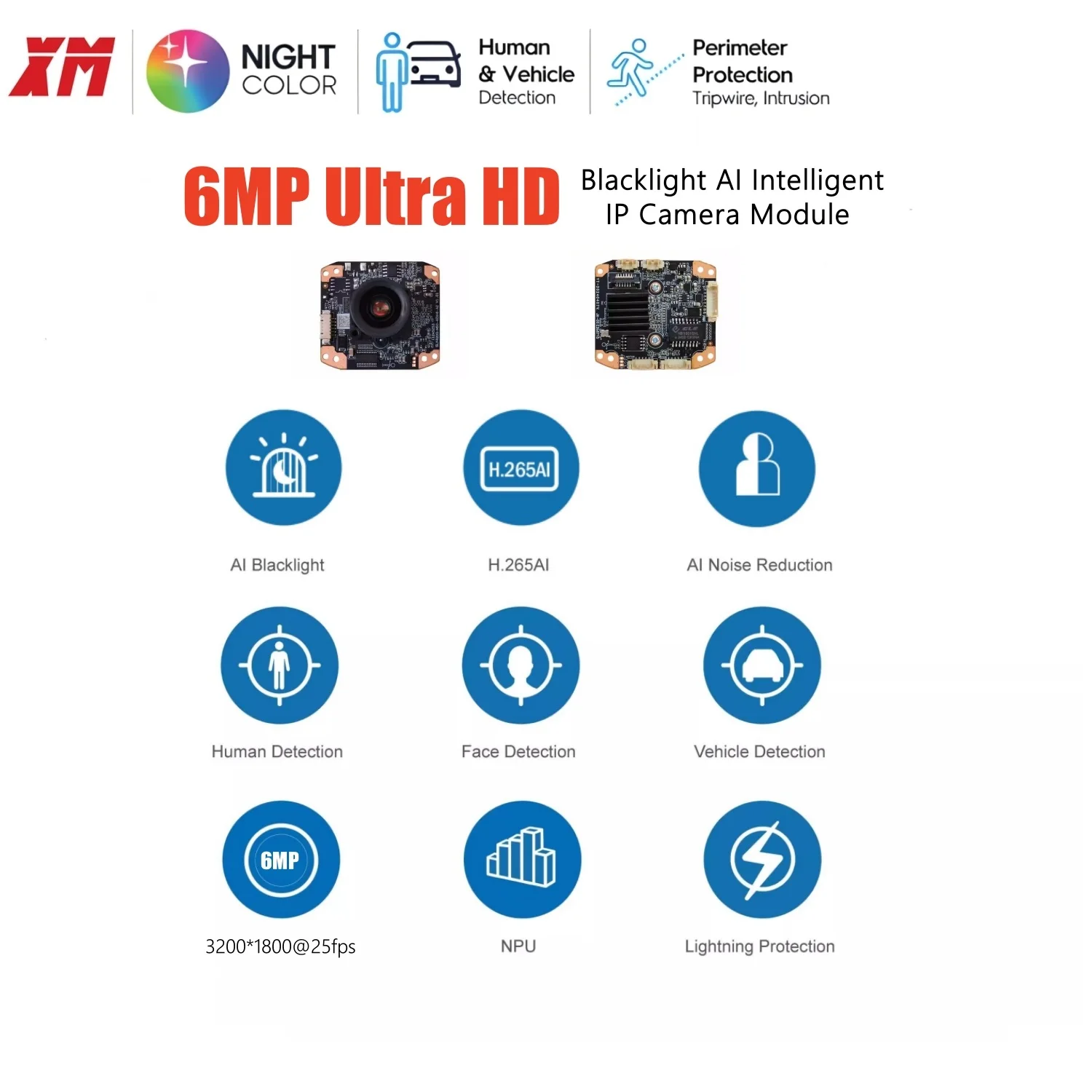 Imagem -02 - Xm-ultra hd ai Intelligent Network ip Câmera Module Visão Noturna Blacklight 1.8 Sensor Cmos Webcam Armazenamento em Nuvem Segurança 6mp