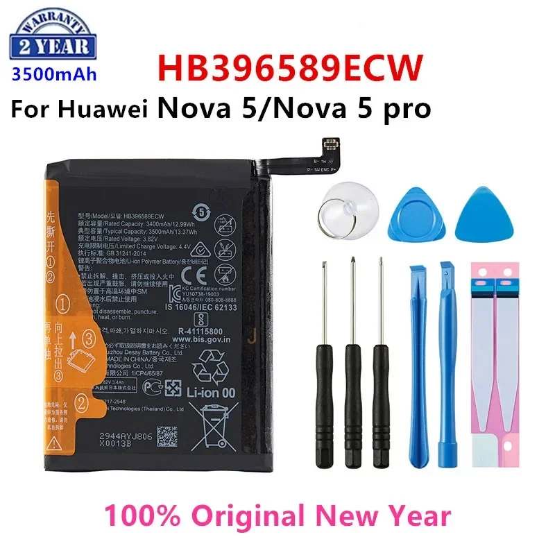 

100% Orginal HB396589ECW 3500mAh Battery For Huawei Nova 5 Nova 5 pro nova5pro SEA-AL00 SEA-AL10 Batteries +Tools