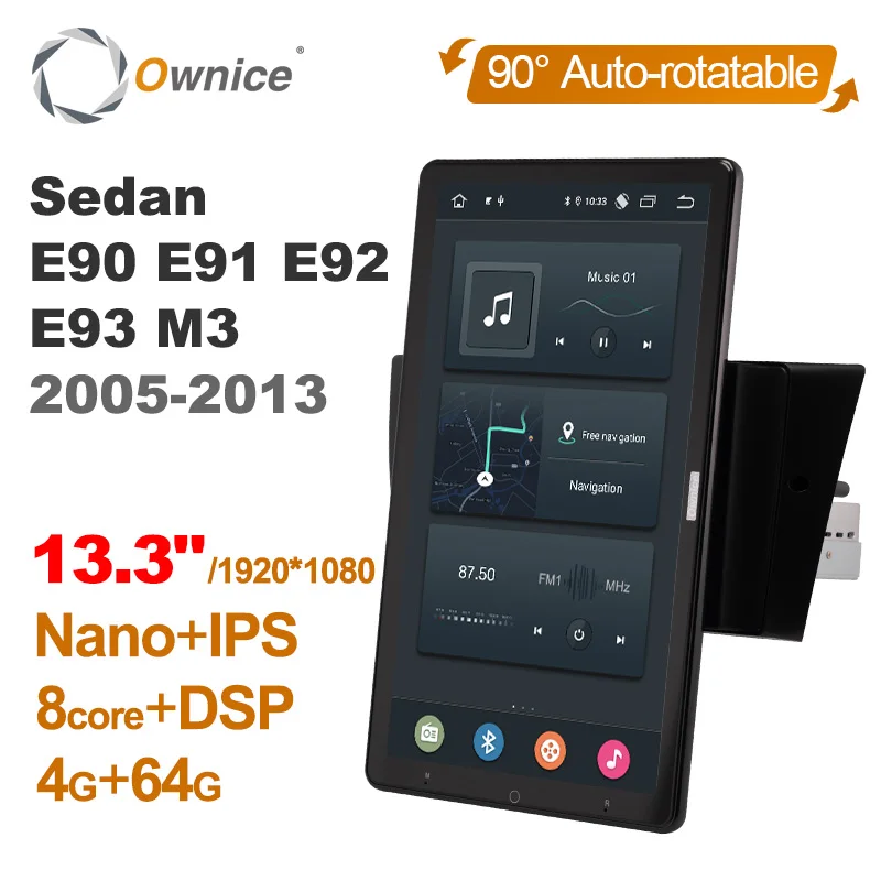 13.3 Inch Ownice 1Din Android 12.0 Car Radio 360 for BMW Sedan E90 E91 E92 E93 M3 Auto Audio SPDIF Rotatable 4G LTE NO DVD