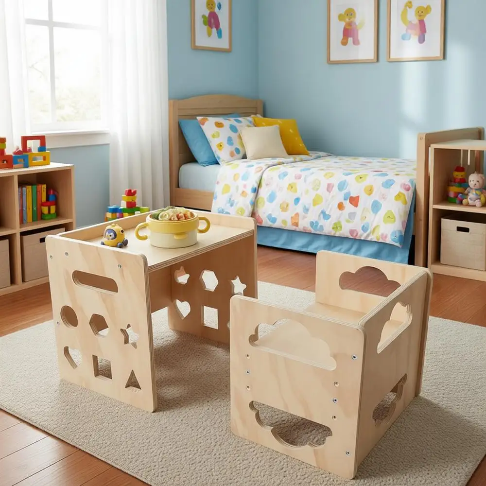 

Toddler Wooden Table and Chair Set with Adjustable Height, Blackboard, for 1-3 Years Old Kids - Eating, Playing & Reading