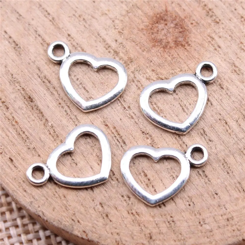 WYSIWYG 40pcs Charms 13x9mm Hollow Heart Charms For Jewelry Making DIY Jewelry Findings Antique Silver Color Alloy Charms