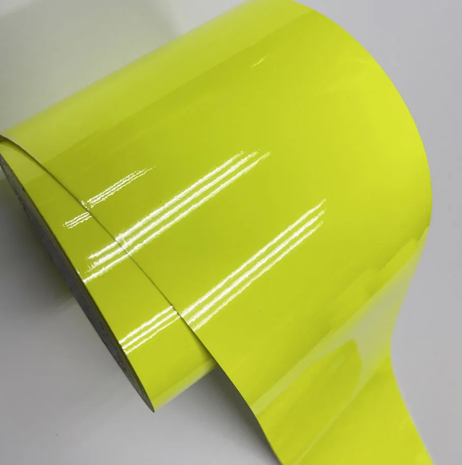 10cm width Glossy Neon Fluorescent Yellow Vinyl Car Wrap Film Sheet Roll with Air Release Technology