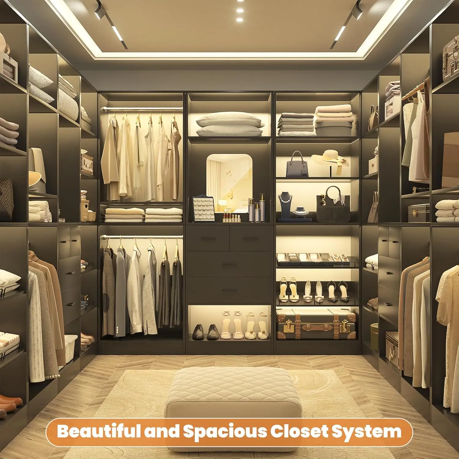 Unikito 75 Inch Closet Organizer System, Freestanding Closet Wardrobe With Hanging Rods And Drawers, Adjustable Shoe Storage