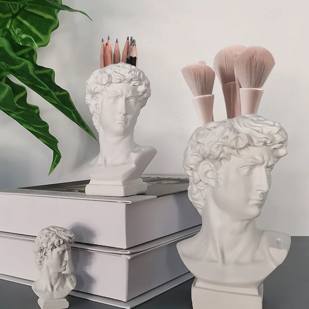 Creative Art Flower Pot Makeup Brush Storage Pen Holder David Statue Resin Medici Vase Desktop Organizer Home Decor Ornaments