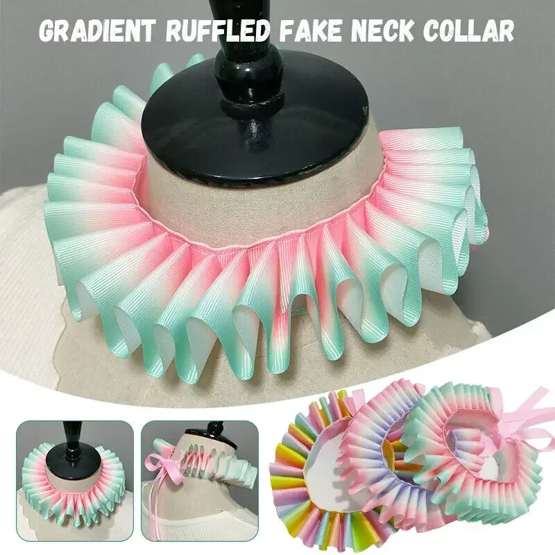 1pc Victorian Renaissance Ruffled Fake Neck Collar Clown Cosplay Choker Halloween Costume Accessories Photography Prop