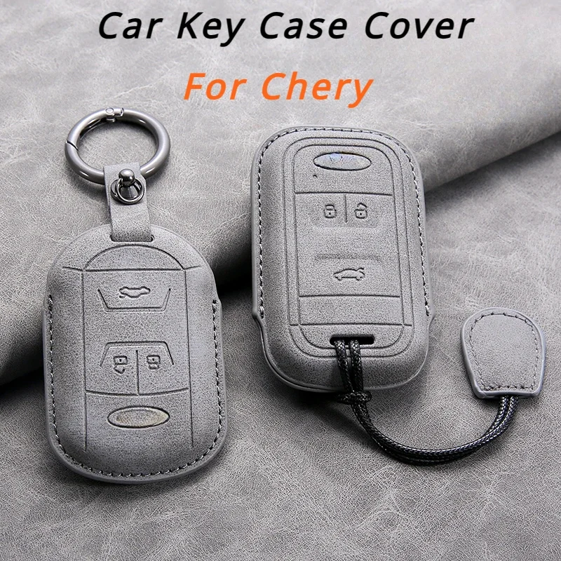 

3 Buttons Leather Car Remote Key Case Cover for Chery Tiggo 8 7 5X 2019 2020 Auto Key Shell Fob Protector Keychain Accessories