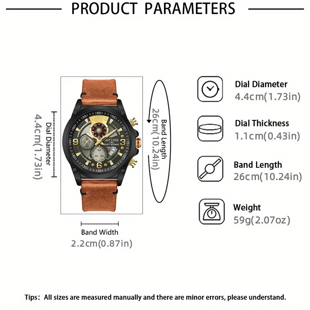 NOTIONR Men's Business Fashion Golden Dial Quartz Calendar Watches, Ideal Choice for Gifts To Men