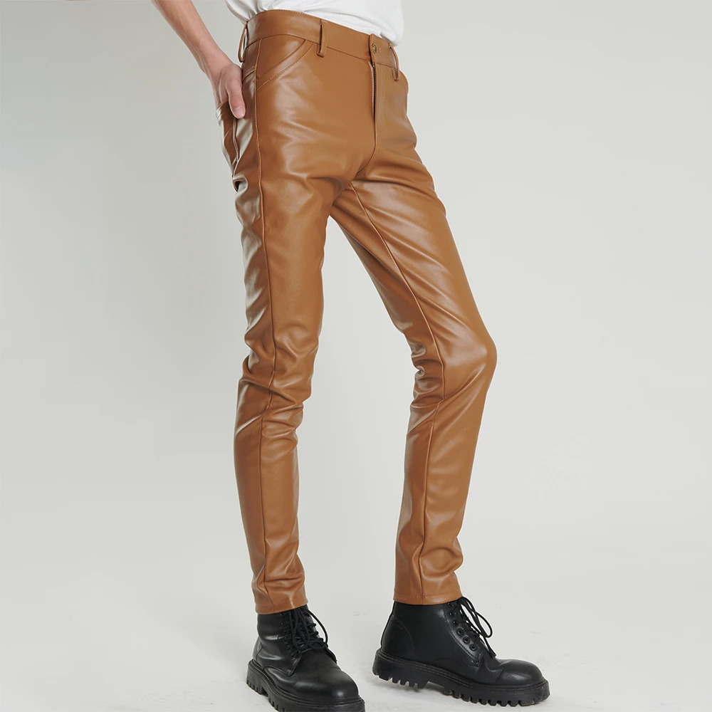 Herren-Lederhose, schmale Passform, elastisch, modisch, PU-Lederhose, Motorrad- und Bikerhose, wasserdicht – Detail 3