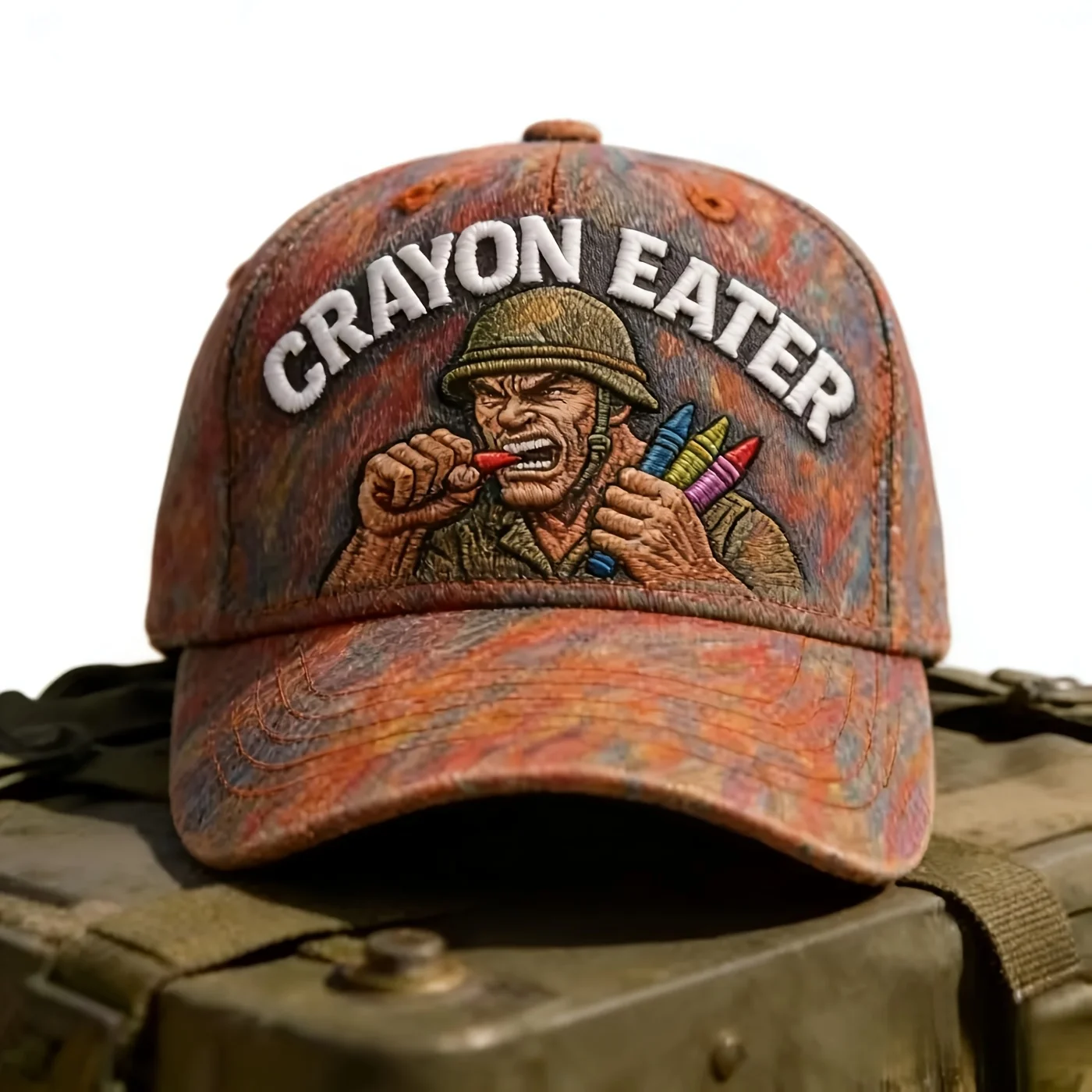 New Retro Tie-Dye Baseball Cap, Soldier Crayon Embroidery, Unique And Quirky Unisex Sun Hat, 3D Embroidery, CRAYON EATER Basebal