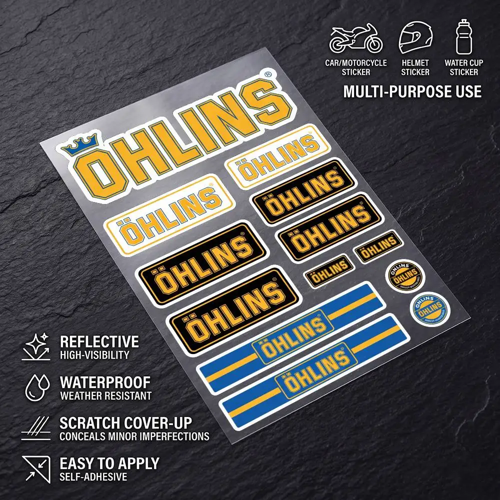 OHLINS Long Lasting Waterproof Reflective Sticker Scratch Conceal Fit Motorcycle Car Helmet Fridge Decals