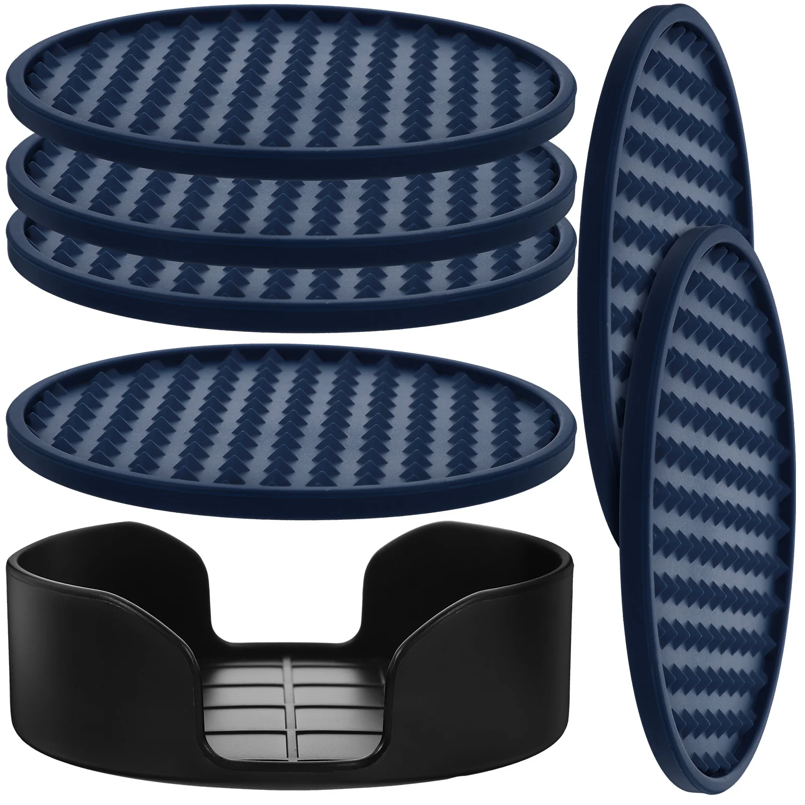 

1 Set Silicone Cup Pads Heat-Resistant Anti-Slip Round Coasters For Home Kitchen Thickened Pyramid Design With Storage Holder