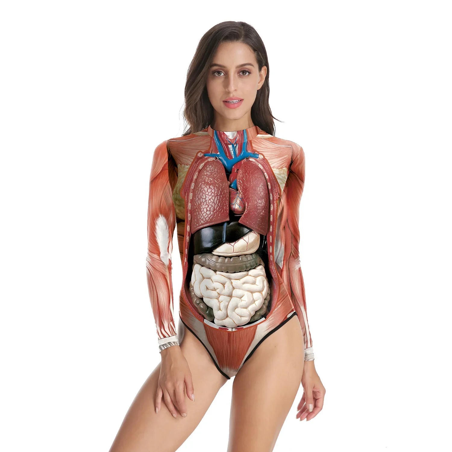 Anatomically Correct Swimsuit Halloween 3D Party Muscle Printed Jumpsuit Elastic Human Anatomy Cosplay Body Bodysuit Swimwear