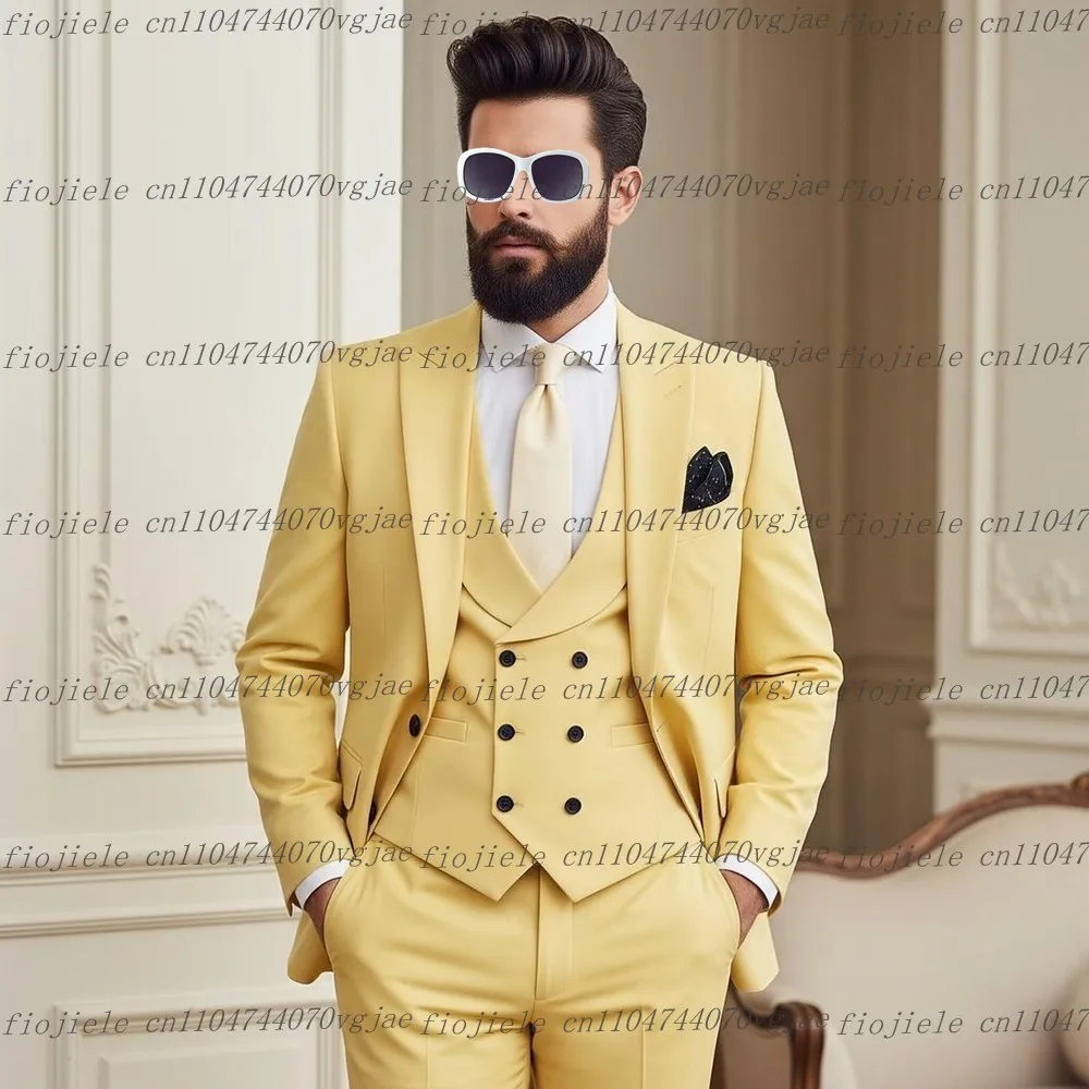 

New Yellow Men Suit Formal Occasion Wedding Party Groom Groomsman Business Male Tuxedos Customized 3 Piece Set Jacket Vest Pants