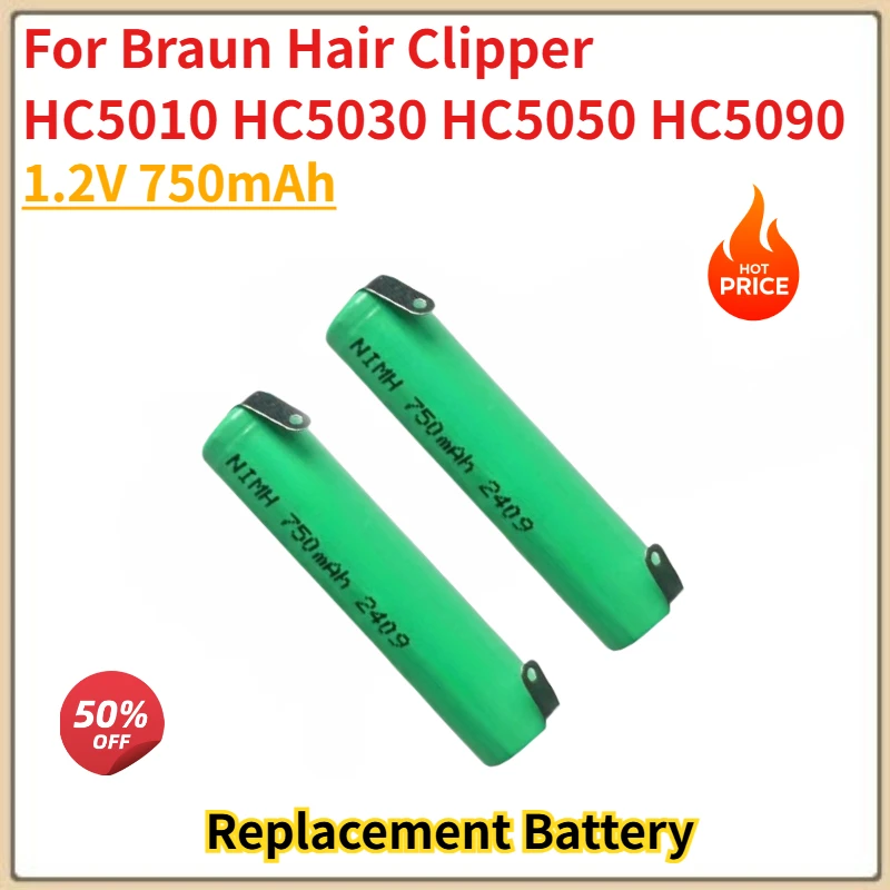 High Quality 2PCS Battery 1.2V 750mAh For Braun Hair Clipper HC5050 HC5010 HC5030 HC5090 Brand New Replacement Battery