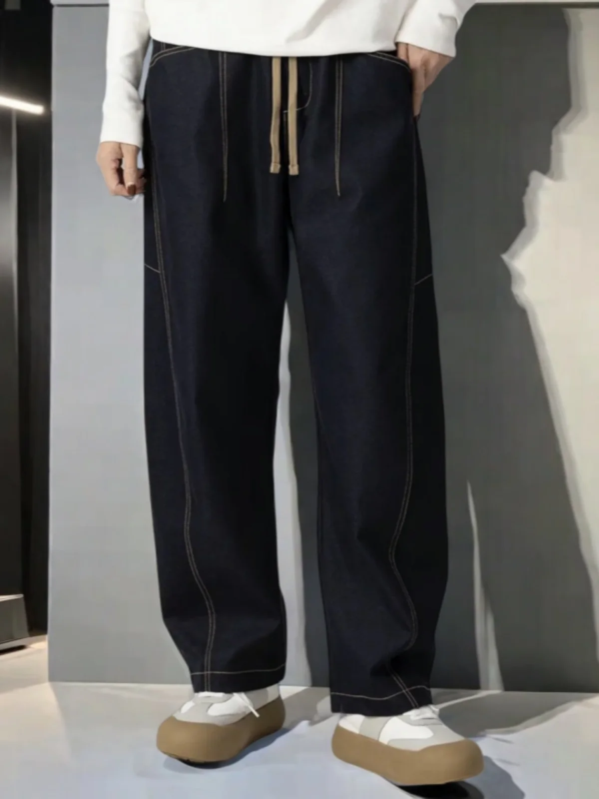 

Spring Faion Men's Loose Straight Leg Jeans Casual Breathable Wide Leg Cotton Denim Pants Wear Resistant Comfortable Fit