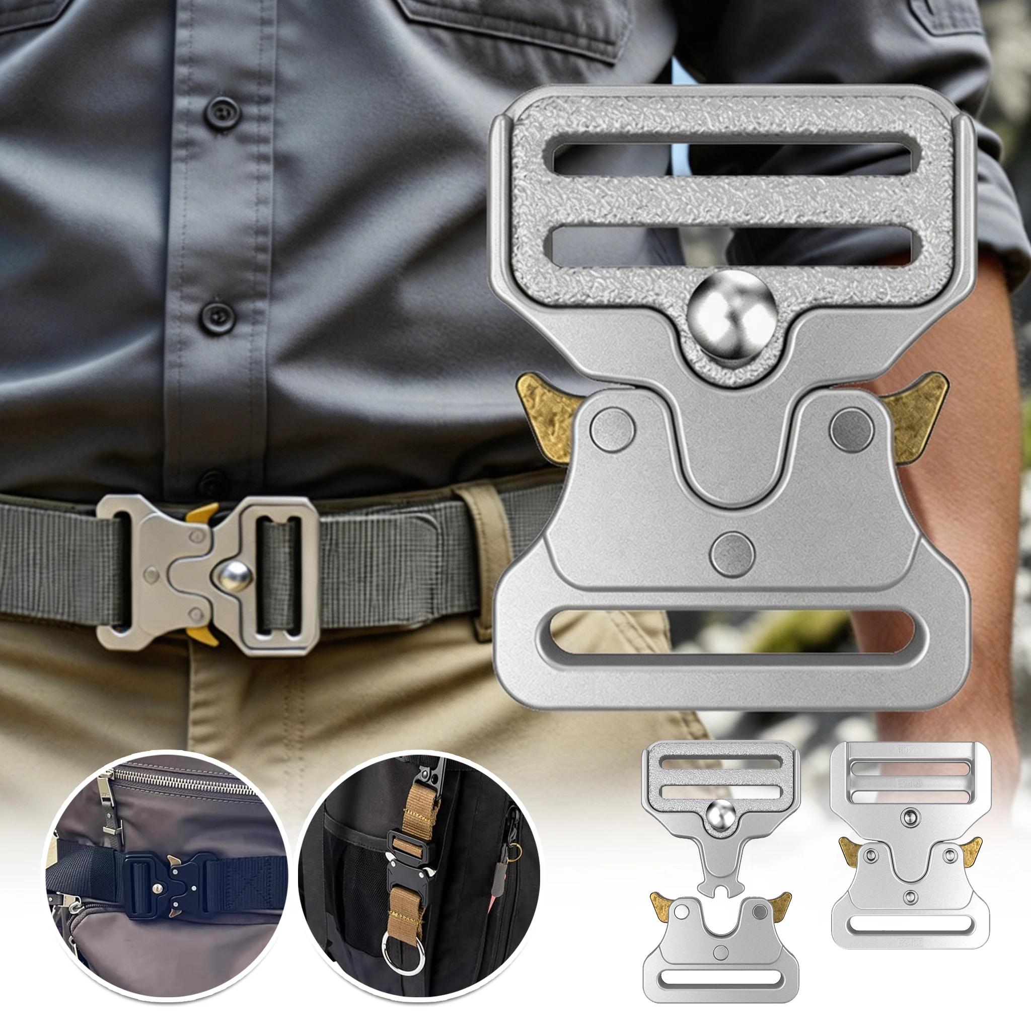 Cobra Zinc Alloy Buckle 33mm for Men Outdoor Tactical Gear Silver Wear Resistant Webbing Strap Adjustable Buckle