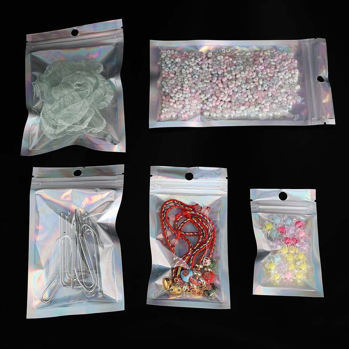 10/20Pcs Multi Size PET Plated Aluminum Foil Laser Packaging Bags Plastic Storage Bags For Jewelry Storage, Display, Retail