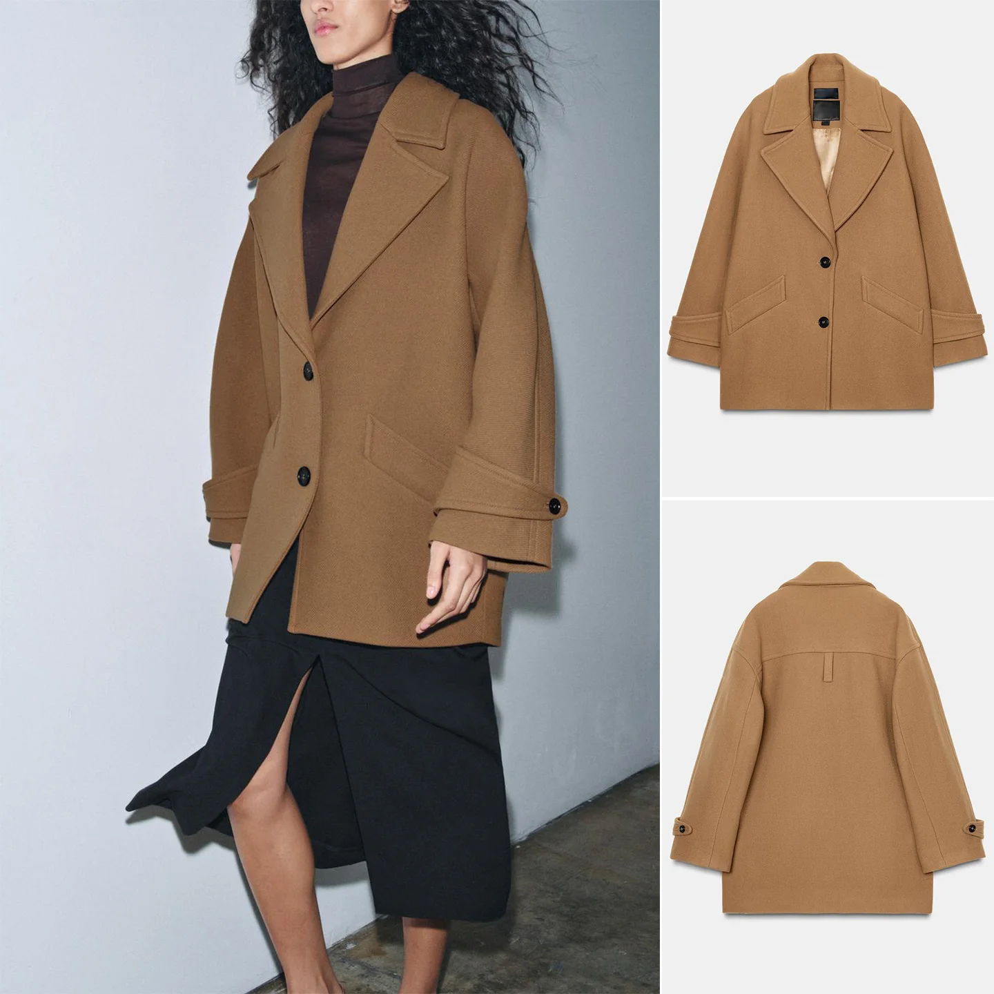 

Winter Thiened Mixed Fiber Women's Coat Sve Bule Decoration Loose Fit Long Coat European Sle Polyester 00% Mid-Length