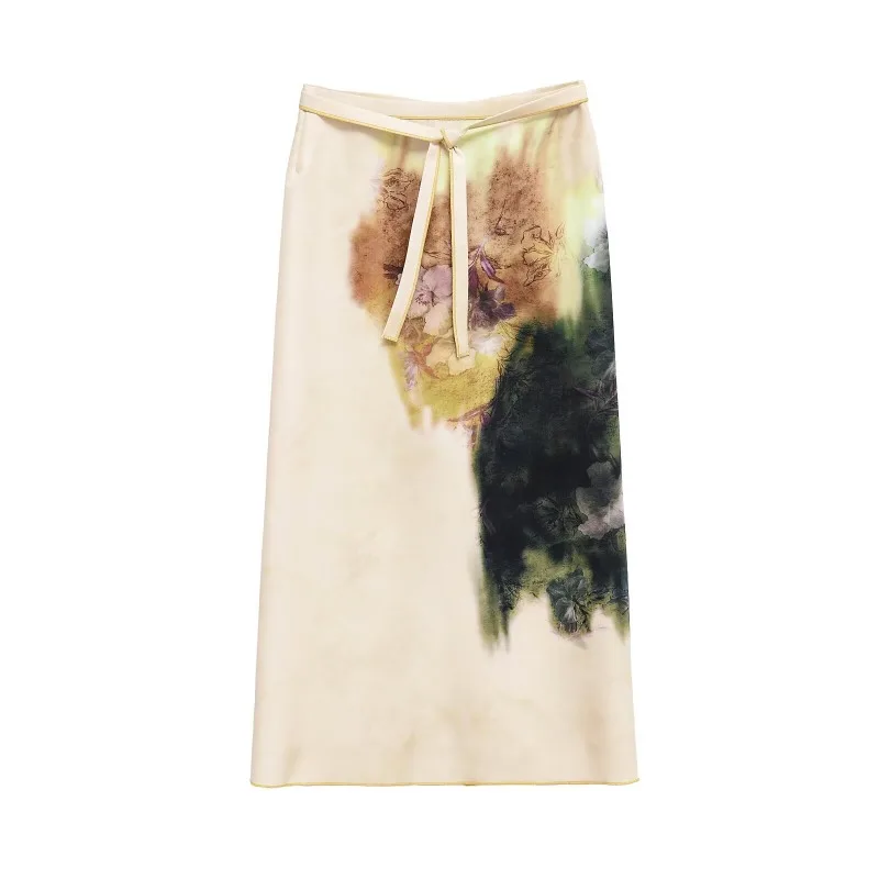 

TRAFZR Women's Skirt Bohemian Fashion Y2k Vintage Harajuku Kawaii Elegant Midi Summer Satin High Waist A-line Female Cute Skirts