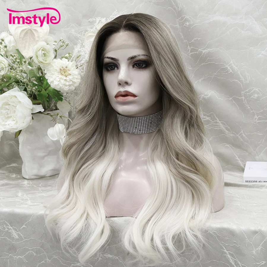 Imstyle Blonde Platinum Wig Synthetic Lace Wig Middle Part Wavy Wigs Synthetic Hair for Women Heat Resistant Daily Use