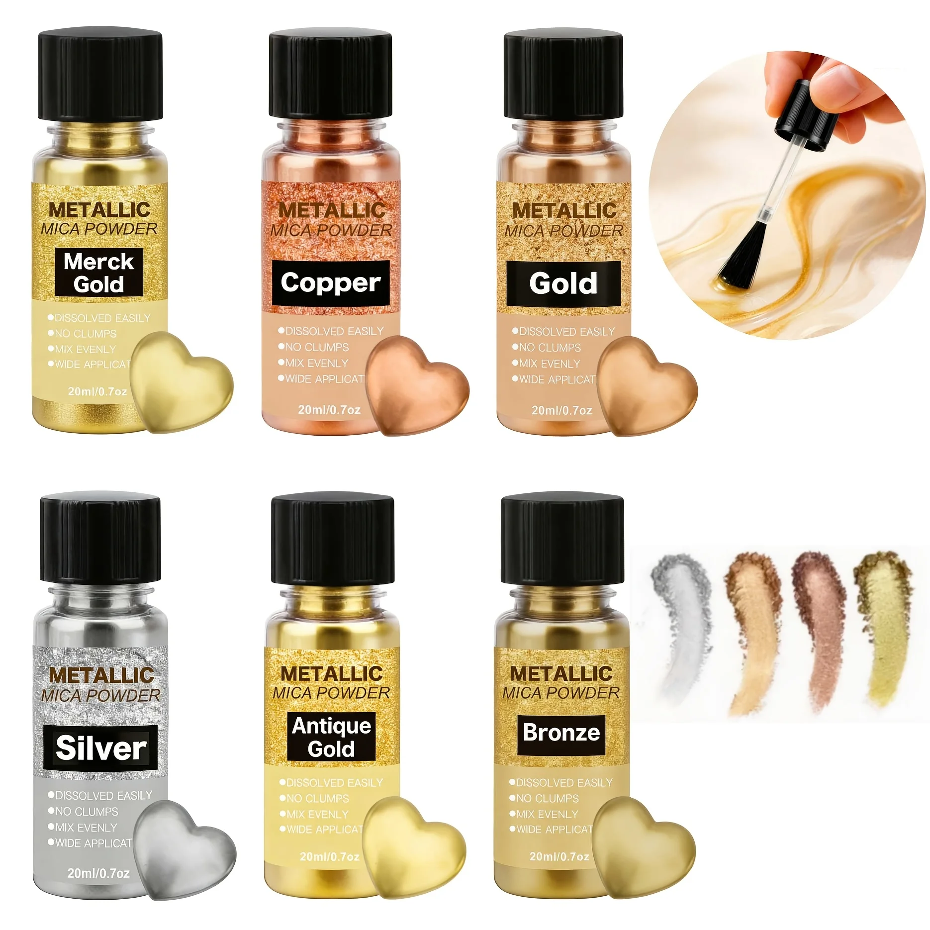 Poudres colorées, poudres à texture métallique uniques, colorants pour résine époxy, pigments scintillants, colorants en poudre pour résine, accessoires pour la fabrication de bijoux, poudre de mica métallique pour résine, 6 couleurs de 20 ml/par couleur, pigments de couleur pour résine à particules fines, pour la coloration, l'argile polymère, la peinture, les loisirs créatifs, les tasses, la peinture à l'huile, la fabrication de savon, la fabrication de cire.
