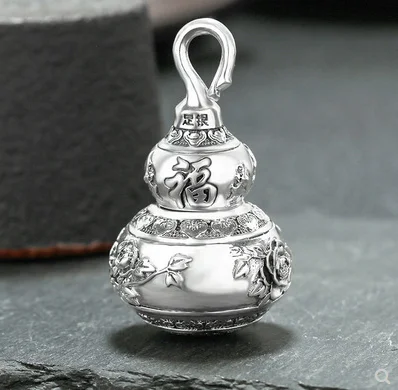 

Silver gourd pendant male sterling silver necklace female hollow openable pendant retro silver jewelry couple pendant