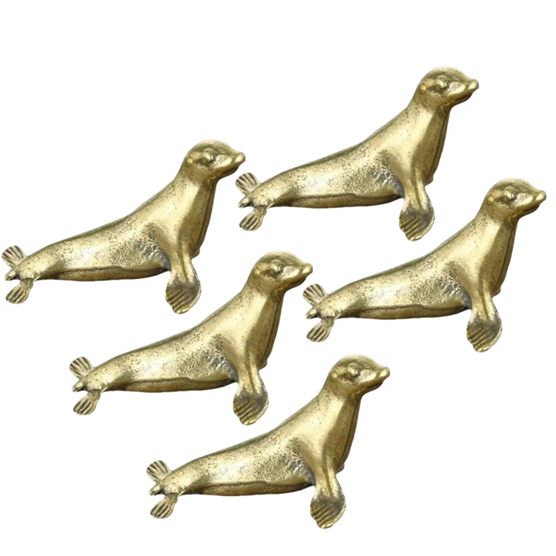Brass Sea Lion Figurine With Vintage Crafted Design And Balancing Ball Detail Perfect For Home Desk Decor Small Gifts Collectio