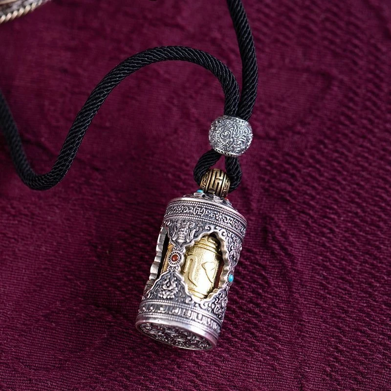 

Six-character Mantra Prayer Wheel Original Design Gawu Box Portable Sterling Silver Pendant