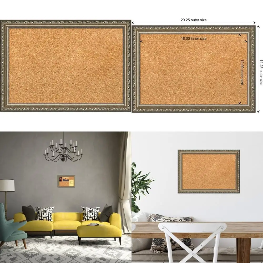 لوح حائط من الفلين بإطار فضي مقاس 14 × 20: رؤية وتنظيم المكتب المنزلي