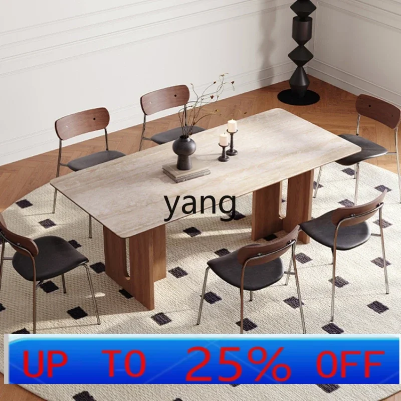 

LH rectangular dining table and chair combination household living room small apartment travertine marble dining table