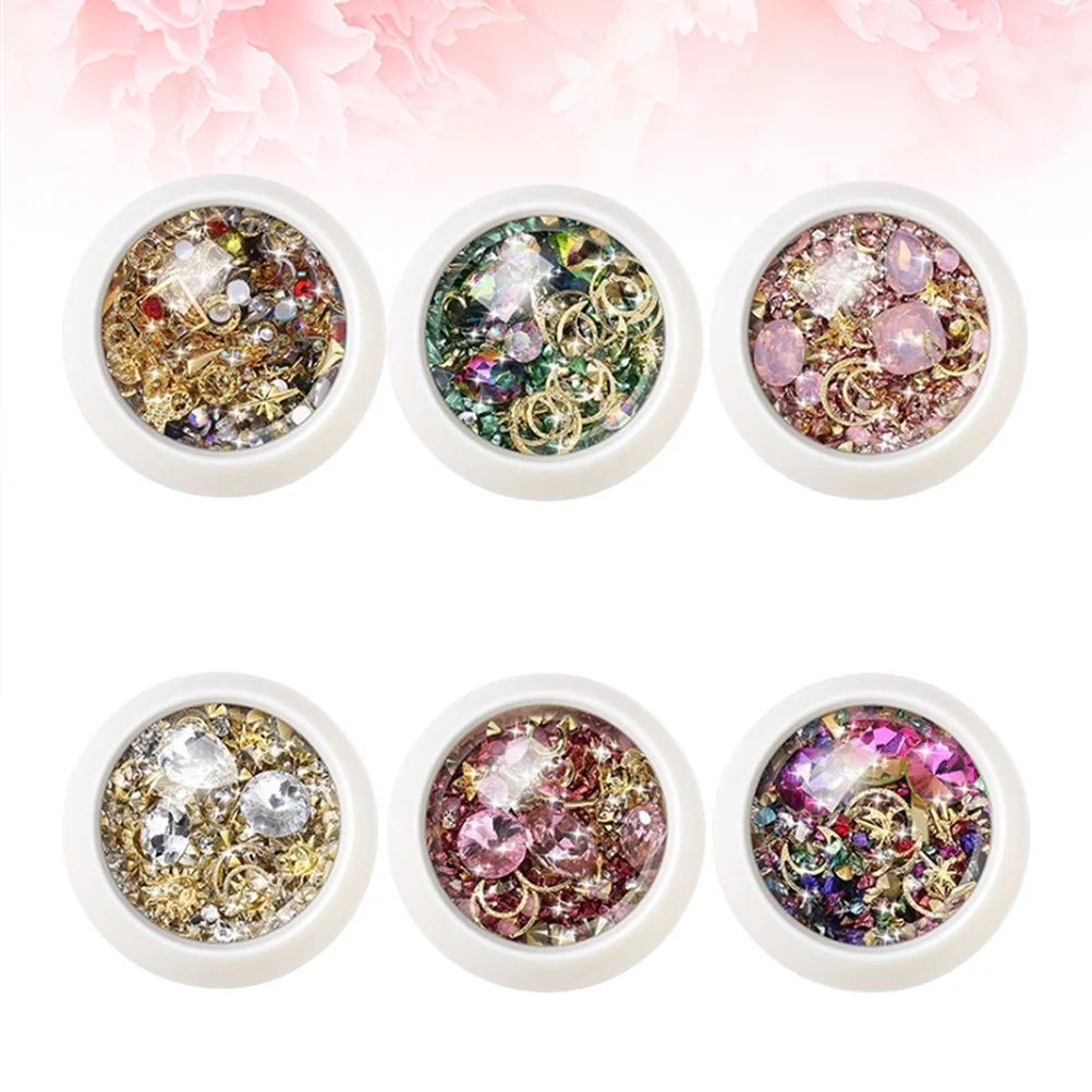 Ensemble de 6 pointes de Nail Art en strass, Styles mixtes, décor de manucure pour femmes et filles, fournitures légères pour Nail Art, cadeau